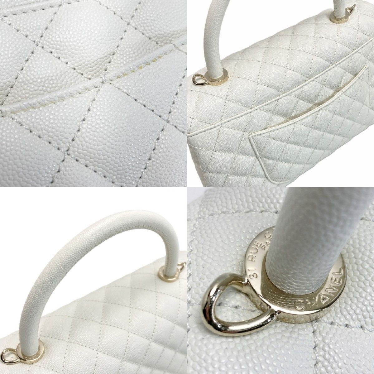 Chanel Coco Handle 29 Quilted White 2-Way Bag Caviar Leather CC Logo — view 8