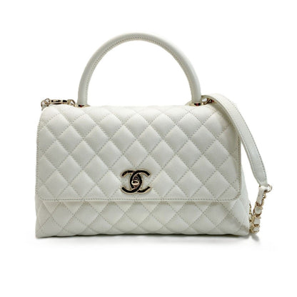 Chanel Coco Handle 29 Quilted White 2-Way Bag Caviar Leather CC Logo