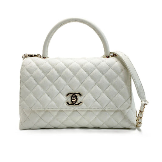 Chanel Coco Handle 29 Quilted White 2-Way Bag Caviar Leather CC Logo