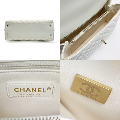 Chanel Coco Handle 29 Quilted White 2-Way Bag Caviar Leather CC Logo — view 3