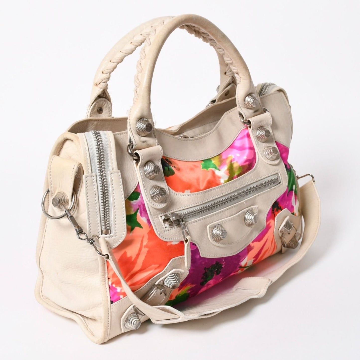 Balenciaga the Giant City Shoulder Bag Leather White Multicolor Floral Pattern — view 3