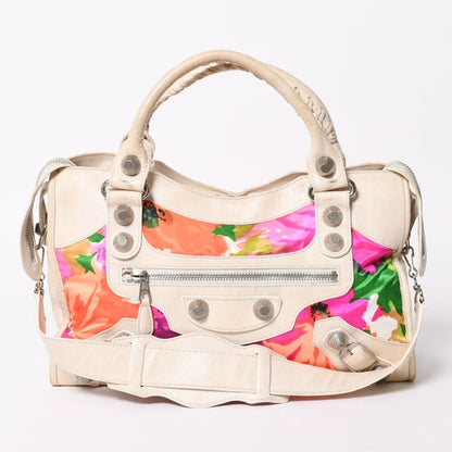 Balenciaga the Giant City Shoulder Bag Leather White Multicolor Floral Pattern