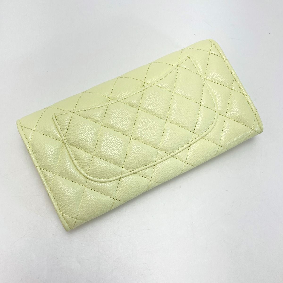 Chanel Quilted Classic Flap Wallet Light Yellow CC Logo Caviar Leather — view 2