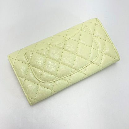 Chanel Quilted Classic Flap Wallet Light Yellow CC Logo Caviar Leather — view 2