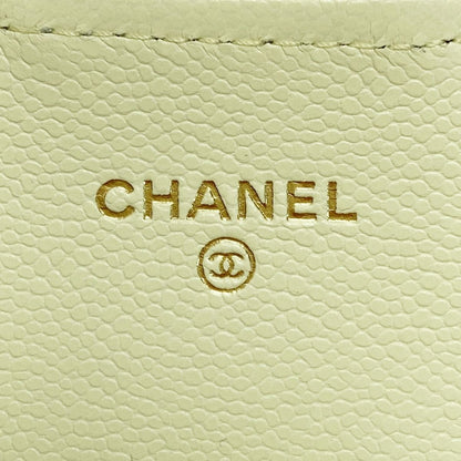 Chanel Quilted Classic Flap Wallet Light Yellow CC Logo Caviar Leather — view 4
