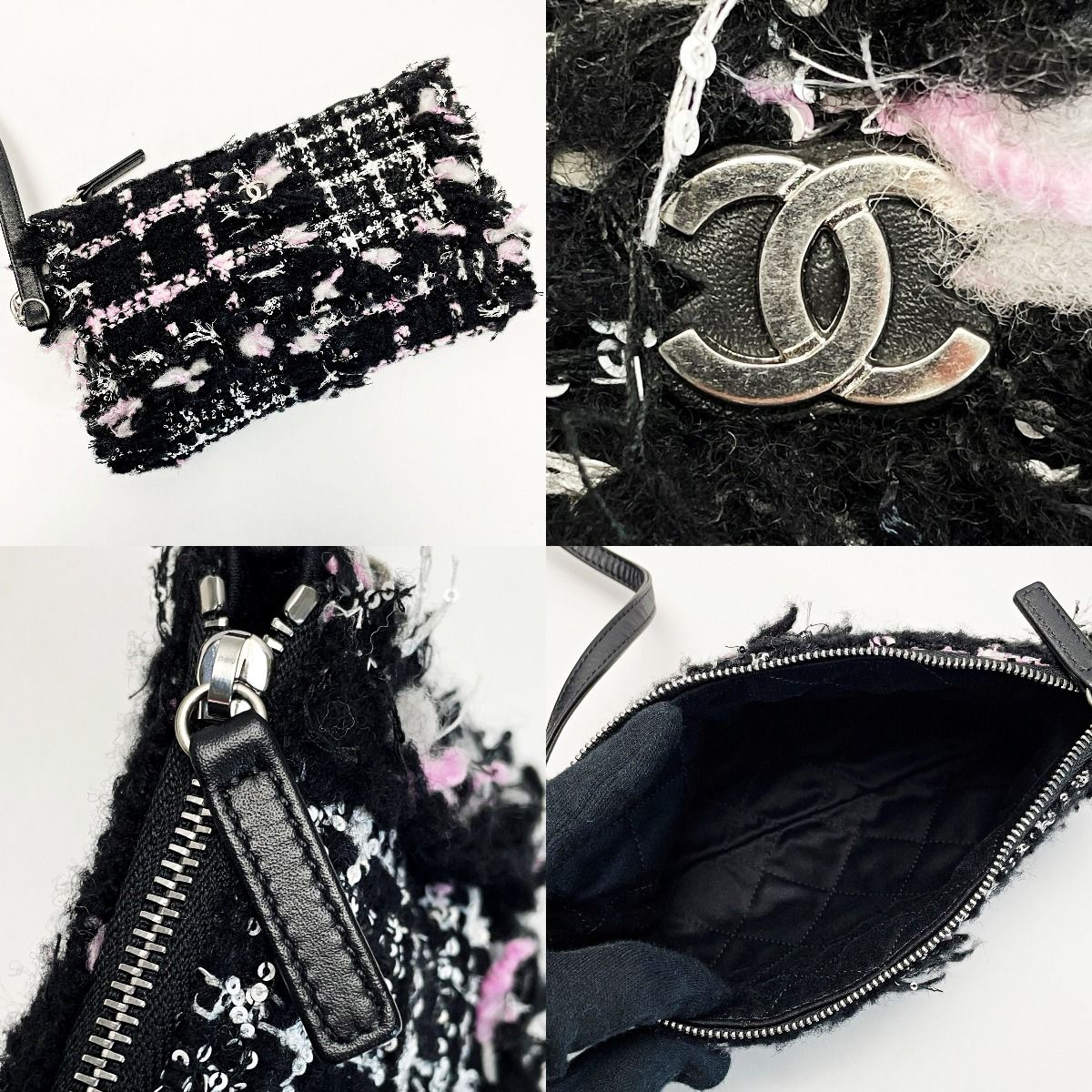 Chanel 22 Black Pink Shoulder Bag Tweed Silver — view 7