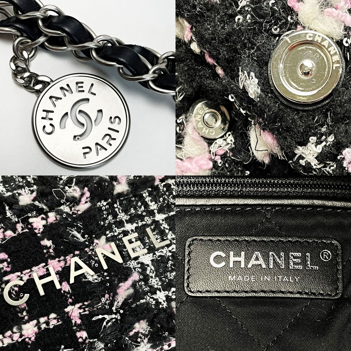 Chanel 22 Black Pink Shoulder Bag Tweed Silver — view 5