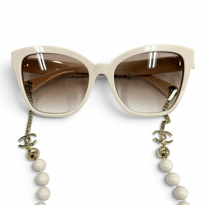 Chanel CC Logo Ball Chain Sunglasses Light Beige Eyewear