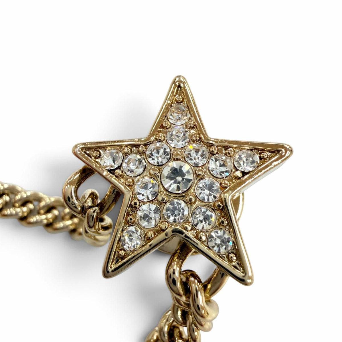 Chanel Metal CC Logo Star Chain Rhinestone Brooch Gold — view 5