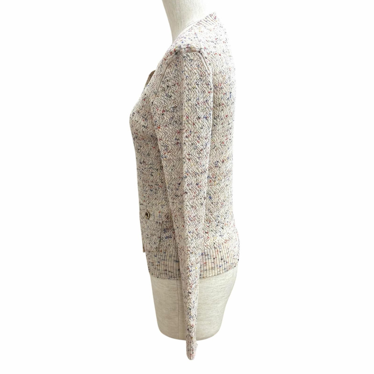 Chanel 25A Wool Blend CC Logo Flower Button Crew Neck Knit Cardigan Multi 36 — view 3