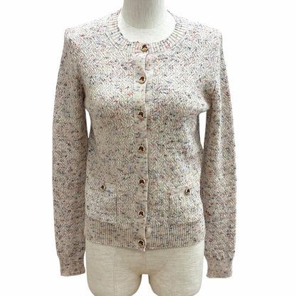 Chanel 25A Wool Blend CC Logo Flower Button Crew Neck Knit Cardigan Multi 36