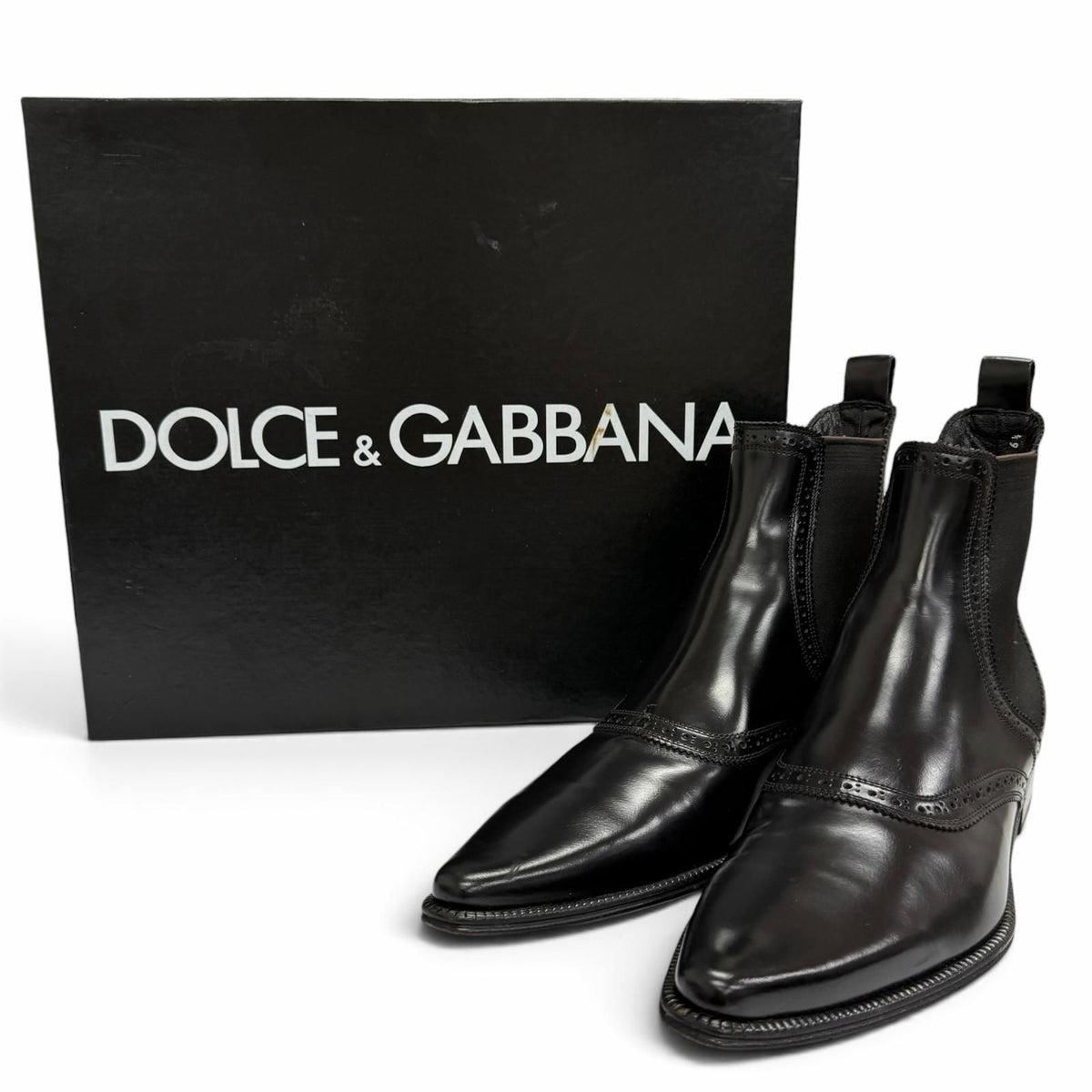 Dolce & Gabbana Leather Perforation Side Gore Chelsea Boots Ankle 6.5 — view 2