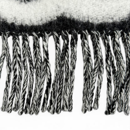 Chanel Cashmere Silk CC Logo Design Fringe Scarf White Black — view 5
