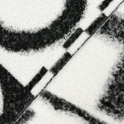 Chanel Cashmere Silk CC Logo Design Fringe Scarf White Black — view 4