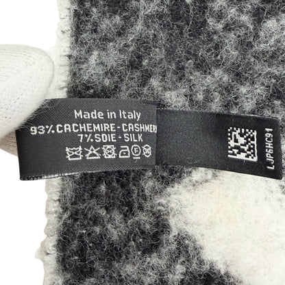 Chanel Cashmere Silk CC Logo Design Fringe Scarf White Black — view 7