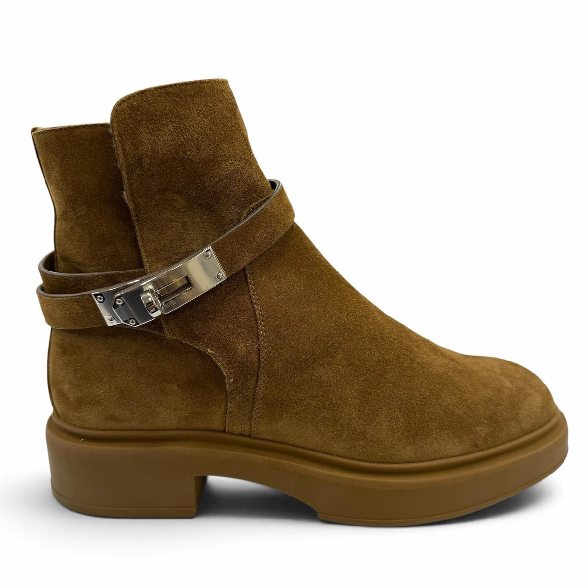 Hermes Veo Silver Kelly Buckle Shearling Short Boots Brown Box Protection — view 7