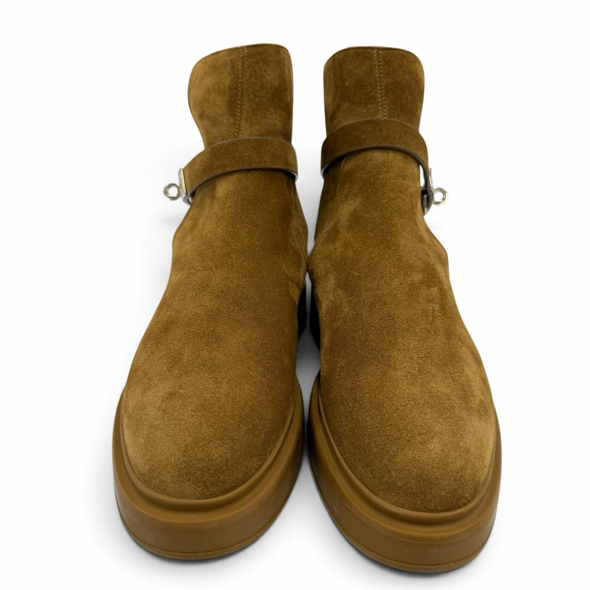 Hermes Veo Silver Kelly Buckle Shearling Short Boots Brown Box Protection — view 3