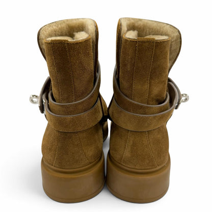 Hermes Veo Silver Kelly Buckle Shearling Short Boots Brown Box Protection — view 4