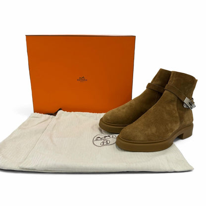 Hermes Veo Silver Kelly Buckle Shearling Short Boots Brown Box Protection — view 2