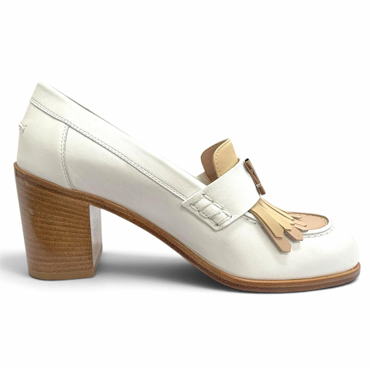 Hermes Elysee 70 Constance Silver Leather Pumps Chunky Heel White — view 7