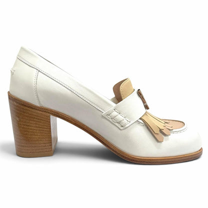 Hermes Elysee 70 Constance Silver Leather Pumps Chunky Heel White — view 7