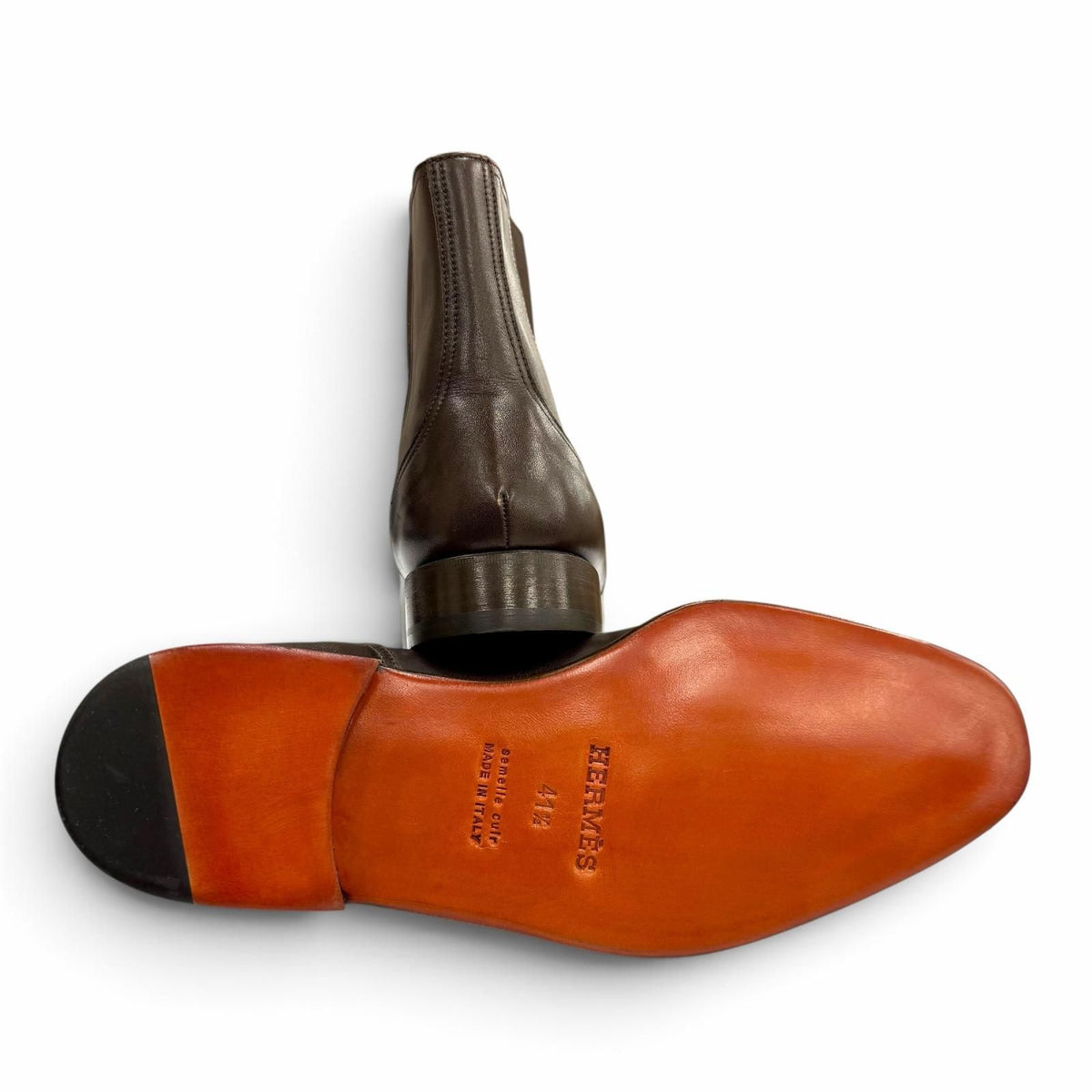 Hermes Leather Side Gore Chelsea Boots Short Dark Brown — view 5