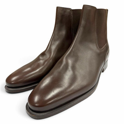 Hermes Leather Side Gore Chelsea Boots Short Dark Brown