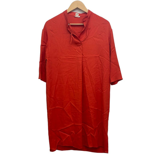 Hermes Dress S Orange V-neck Short Sleeve Long
