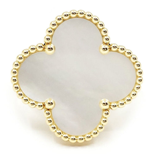 Van Cleef & Arpels 18k Yellow Gold Magic Alhambra Mop White Butterfly Shell Ring