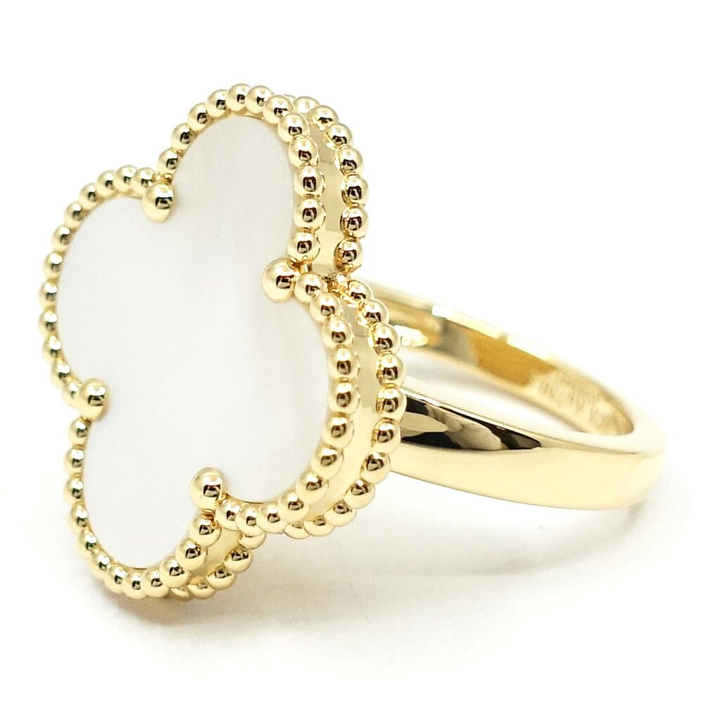 Van Cleef & Arpels 18k Yellow Gold Magic Alhambra Mop White Butterfly Shell Ring — view 4