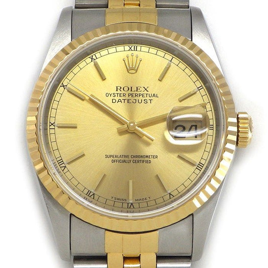Rolex Watch Datejust Sunray Champagne Gold Color Dial Date 18k Yellow SS