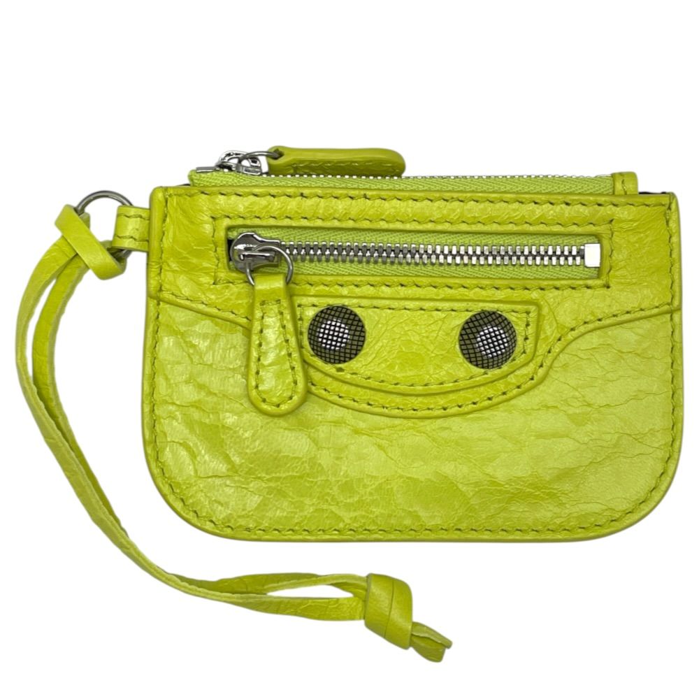 Balenciaga Coin Purse Wallet Pouch Charm Leather Yellow Compact Business