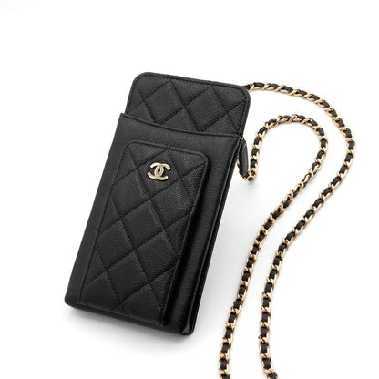 Chanel Shoulder Bag Black Gold CC Logo Quilted Phone Pouch Case