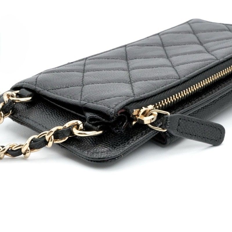 Chanel Shoulder Bag Black Gold CC Logo Quilted Phone Pouch Case — view 6