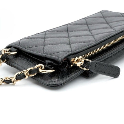 Chanel Shoulder Bag Black Gold CC Logo Quilted Phone Pouch Case — view 6