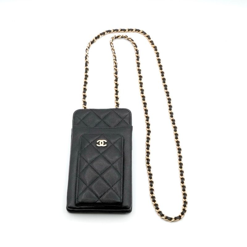 Chanel Shoulder Bag Black Gold CC Logo Quilted Phone Pouch Case — view 2