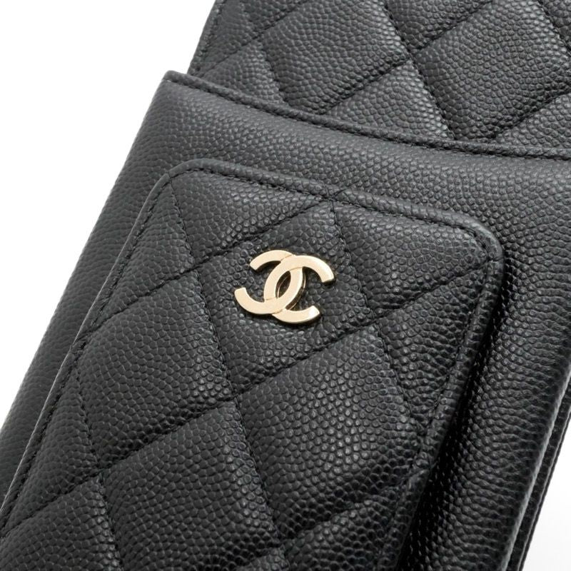 Chanel Shoulder Bag Black Gold CC Logo Quilted Phone Pouch Case — view 5