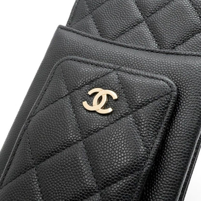 Chanel Shoulder Bag Black Gold CC Logo Quilted Phone Pouch Case — view 5