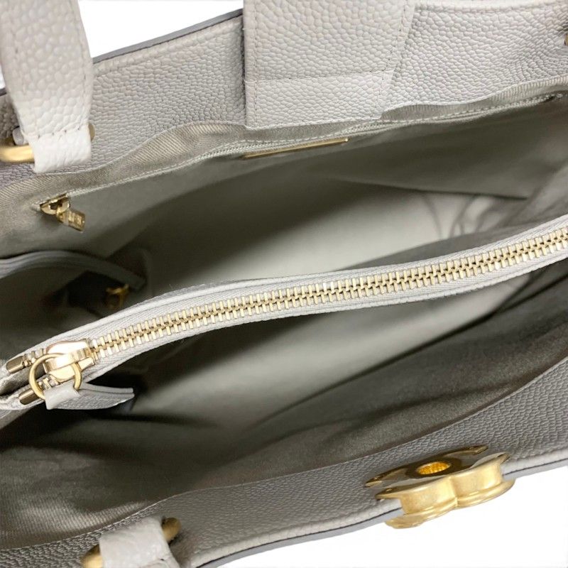 Chanel Tote Shoulder Bag Gray Gold Quilted CC Logo Turnlock — view 6