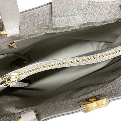 Chanel Tote Shoulder Bag Gray Gold Quilted CC Logo Turnlock — view 6