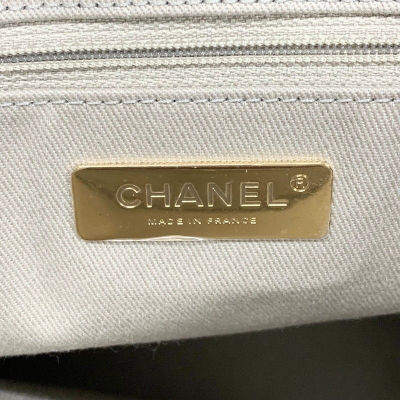 Chanel Tote Shoulder Bag Gray Gold Quilted CC Logo Turnlock — view 8