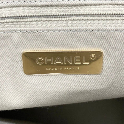 Chanel Tote Shoulder Bag Gray Gold Quilted CC Logo Turnlock — view 8