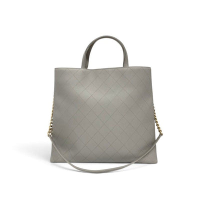 Chanel Tote Shoulder Bag Gray Gold Quilted CC Logo Turnlock — view 3