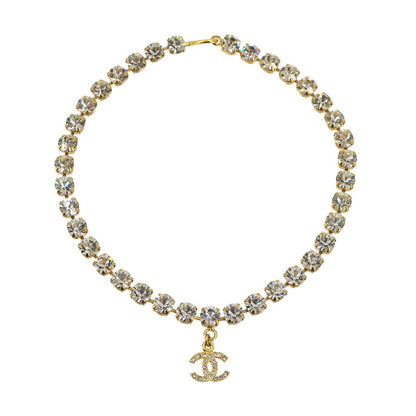 Chanel 96A CC Logo Rhinestone Necklace Gold Vintage — view 3