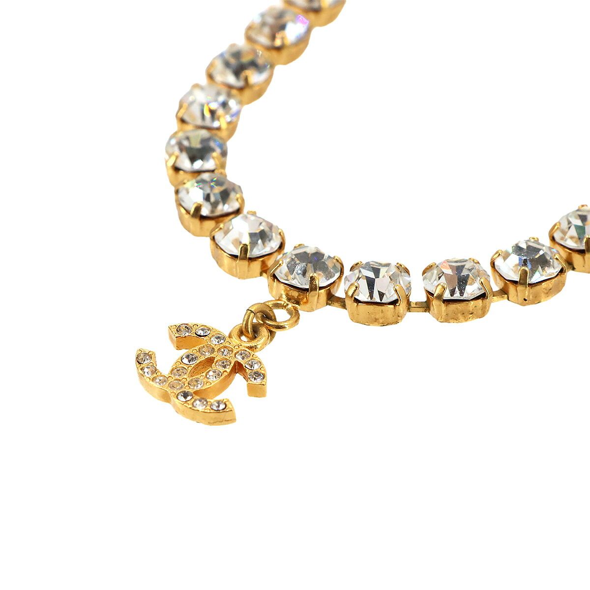 Chanel 96A CC Logo Rhinestone Necklace Gold Vintage — view 4