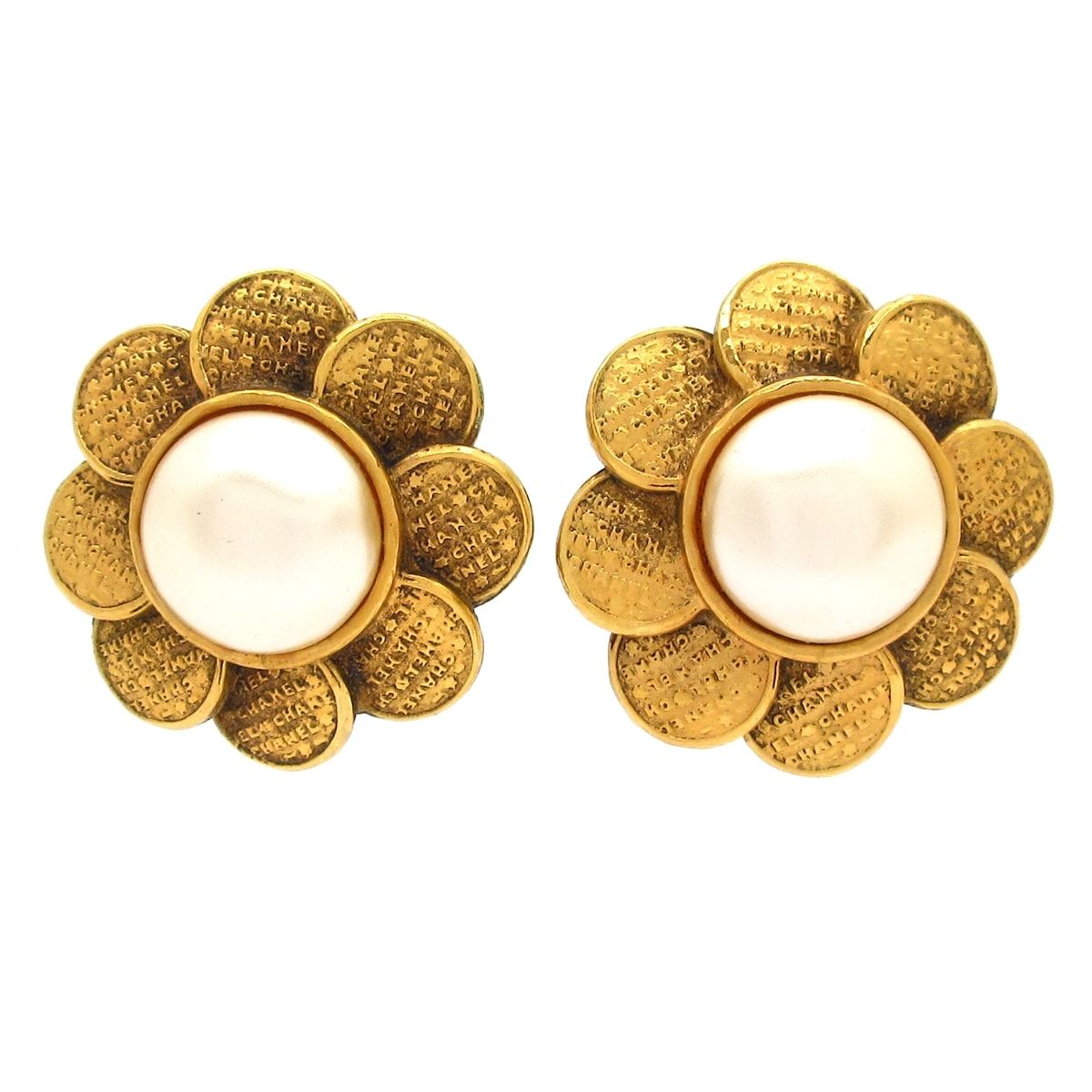 Chanel Earrings Ivory Gold Flower