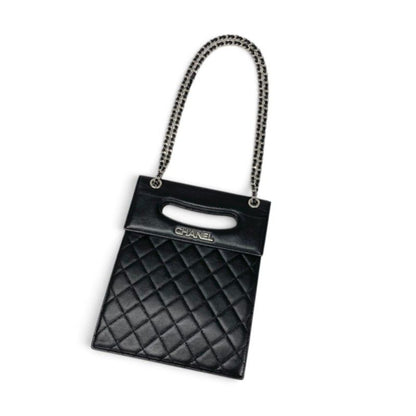 Chanel Shoulder Bag Black Silver Delivery Cutout Handle CC Logo Quilted Chain — view 5