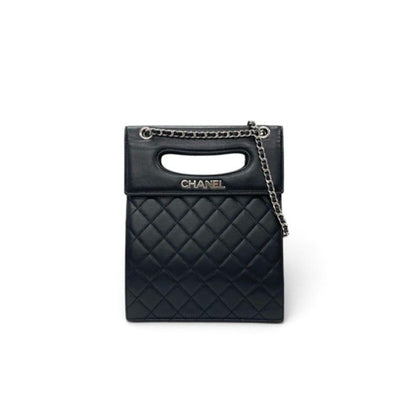 Chanel Shoulder Bag Black Silver Delivery Cutout Handle CC Logo Quilted Chain