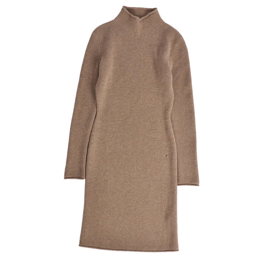 Hermes Dress Knit High Neck Long Sleeve Top Cashmere Greige 38