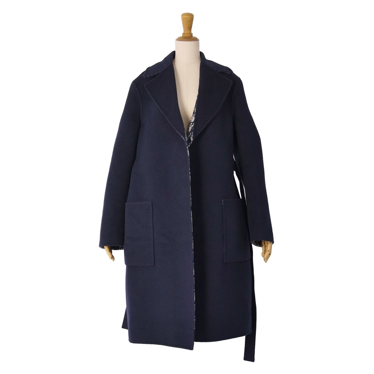 Dior Coat Long with Belt Buttonless Double Face Lining Oblique Usa Wool Silk 4 — view 4